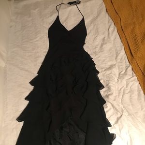 Black ruffled halter dress